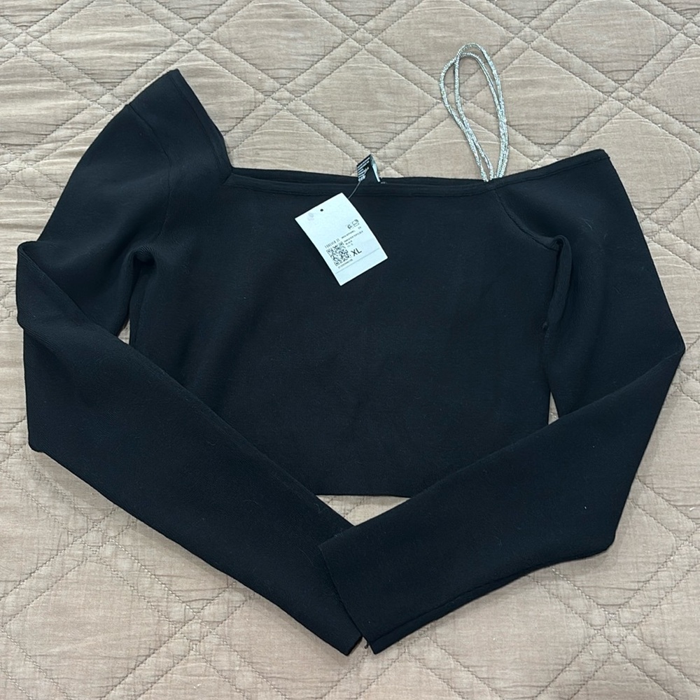 forever21 black long sleeve crop top